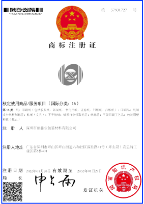 Chuangxinye Trademark Certificate 1