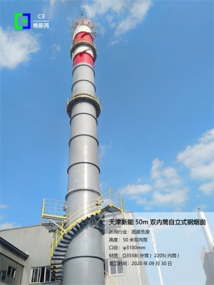 天津k1体育APP 50m 双内筒自立式钢烟囱