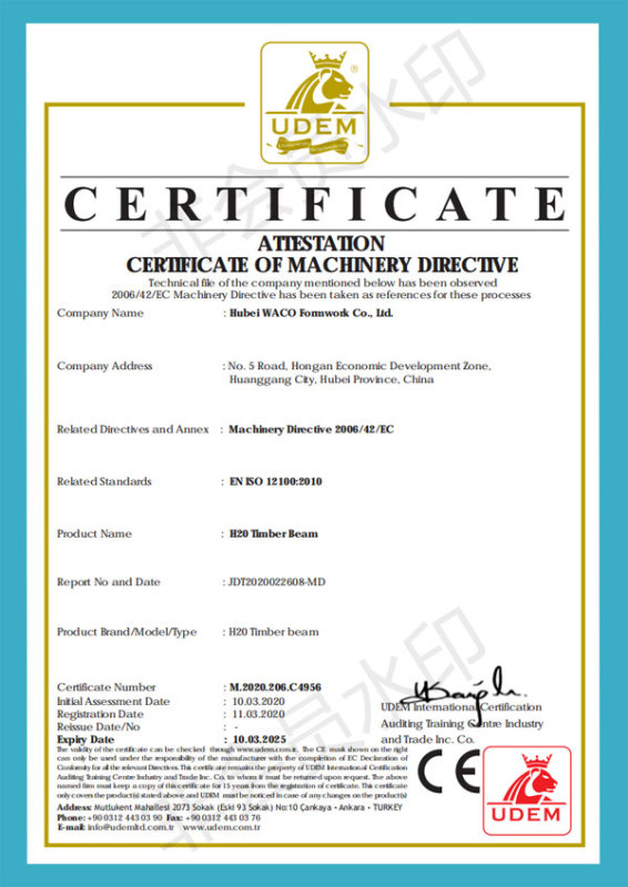 EU CE certification (2292-Hubei Wangke-Wood Beam-MD) M.2020.206