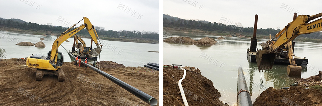 2017年1月江西省上饶市铅山县过丰溪河DN400污水管道沉管施工