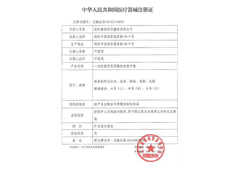 中華人名共和國醫療器械注冊證