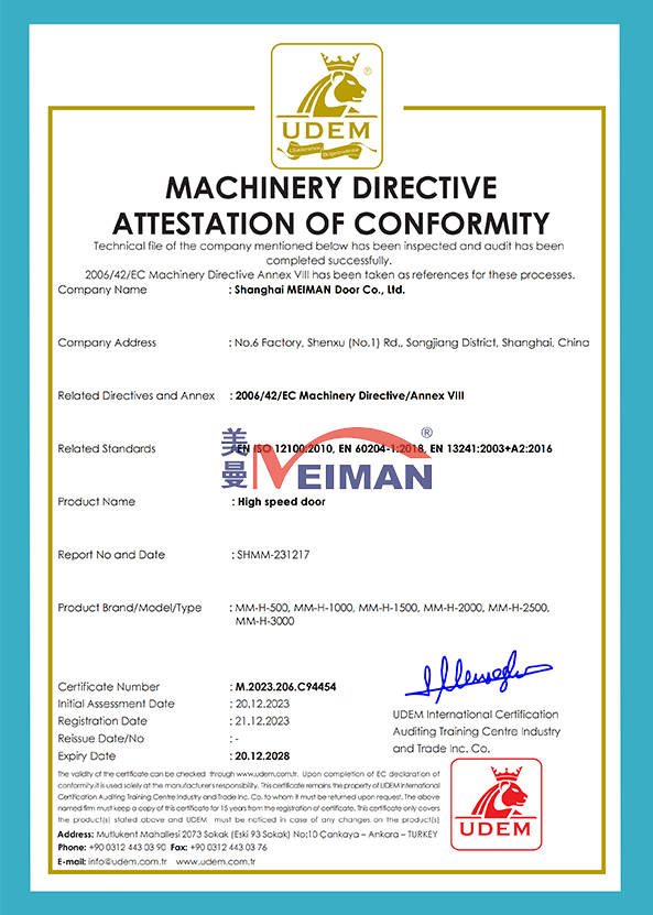 MACHINERY DIRECTIVE ATTESTATION OF CONFORMITY