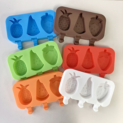 3連水果造型雪糕硅膠模具diy自制草莓菠蘿兒童冰棒冰淇淋烘焙模具