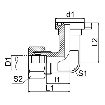 90°彎公制螺紋卡套式 / 重系列法蘭ISO 6162-2 1DFS9