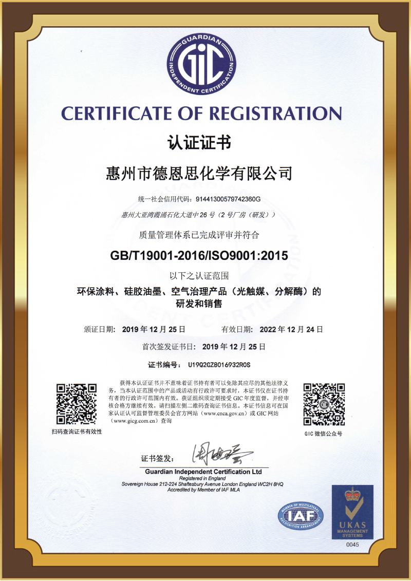 ISO9001體系證書