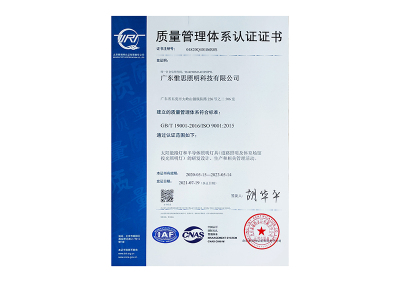 ISO9001 质量管理体系认证证书-中文版本