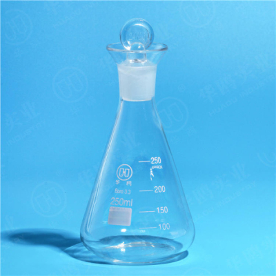 1123 lodine Flask,conical,wide spout with standard ground stopper,Boro 3.3 Glass