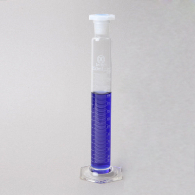 1603H Measuring Cylinder with graduation and ground-in glass or plastic stopper , with glass hexagonal base