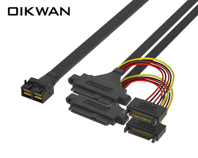 MiniSAS HD SFF8643 8i TO U.2 2SFF8639+15PIN 带耳朵Cable