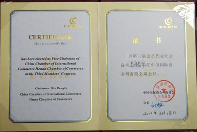 2012年中国国际商会河南商会副会长