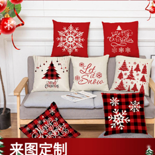 跨境圣诞靠枕靠垫套圣诞节抱枕套红黑格子麋鹿pillow沙发抱枕