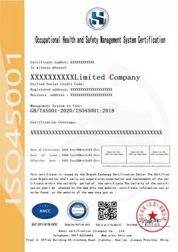 iso45001证书英文版