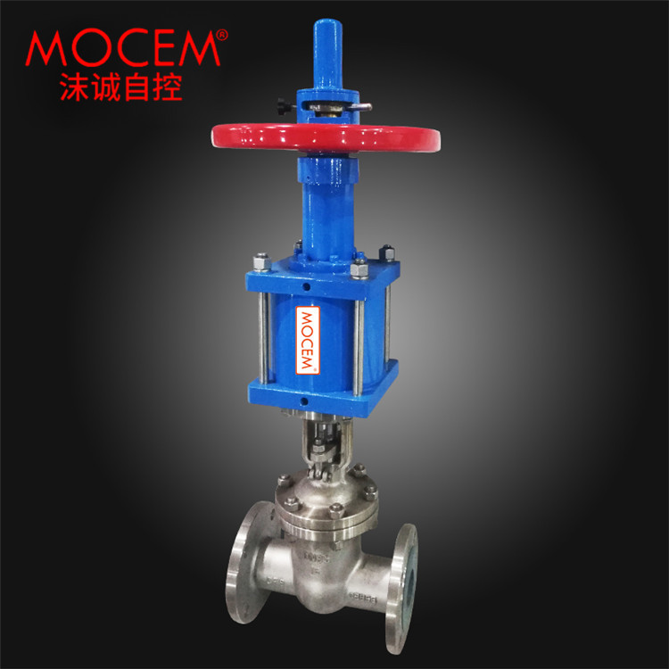 Pneumatic gate valve with top mounted manual