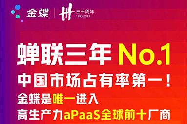Gartner：金蝶在高生产力aPaaS领域连续三年中国No.1，全球前十