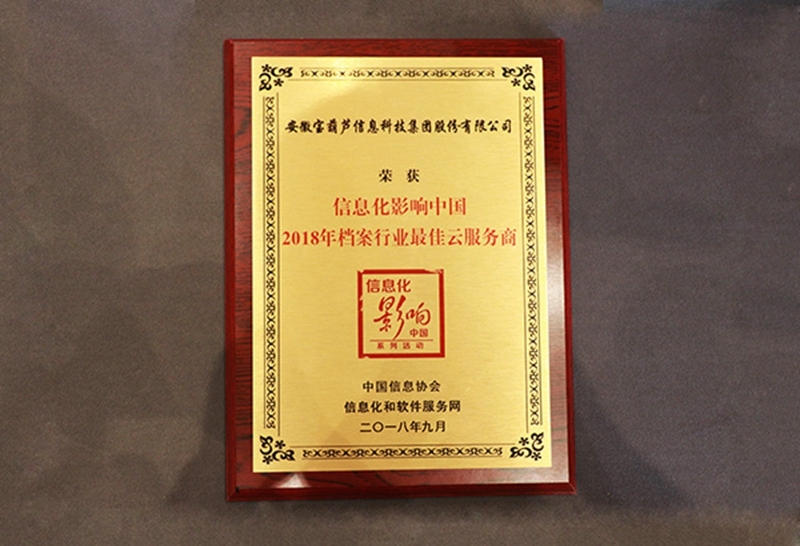 中国档案行业最佳云服务商奖