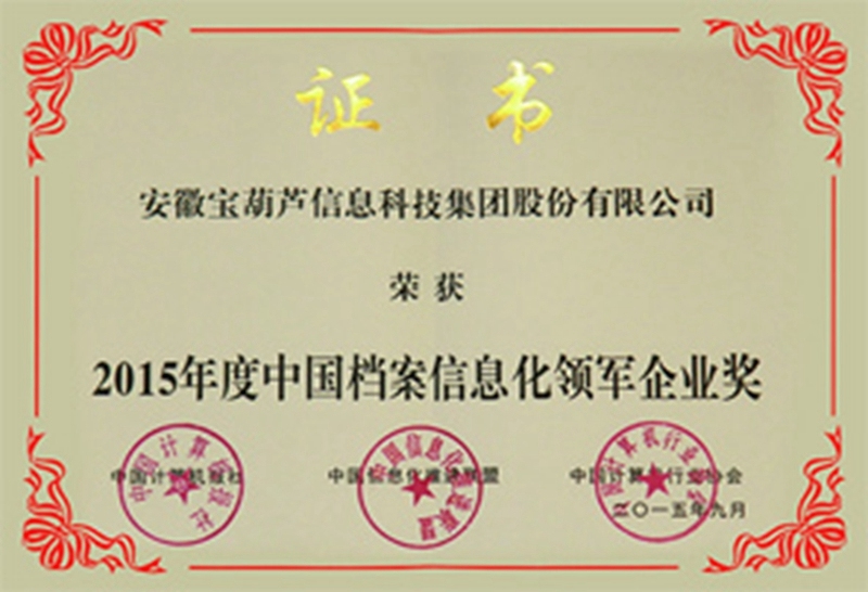 中国档案信息化领军企业奖