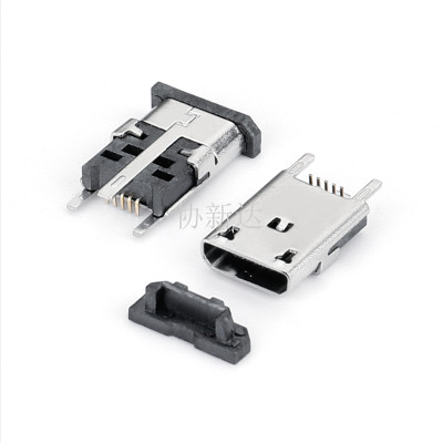 Micro母座USB 5P B Type立式贴片SMT H=6.2-7.2-10.0mm直边