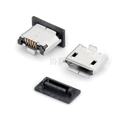 Micro母座USB 5P B Type立式贴片SMT H=5.60mm全贴板 卷边