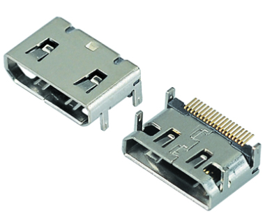 Mini HDMI母座C Type 19P四脚插板DIP+SMT 镀镍