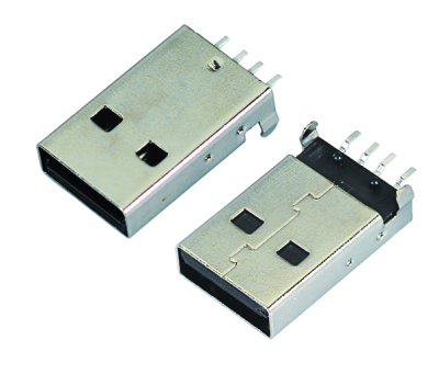 USB公头2.0 A公180度贴板有柱弯脚SMT
